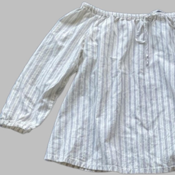 MADEWELL Cotton Blue Pinstripe Off The Shoulder Peasant Summer Coastal Blouse - Picture 6 of 6